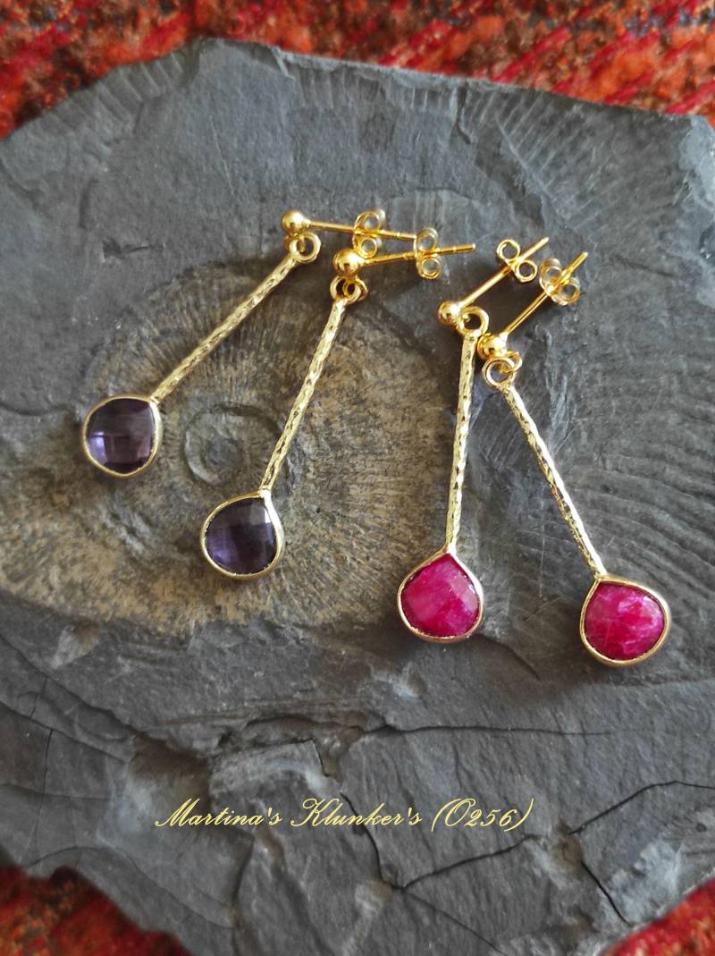 sterling Silber Kugel-Ohrstecker Mit Edelstein-Pendel | O 256 von MartinasKlunkers