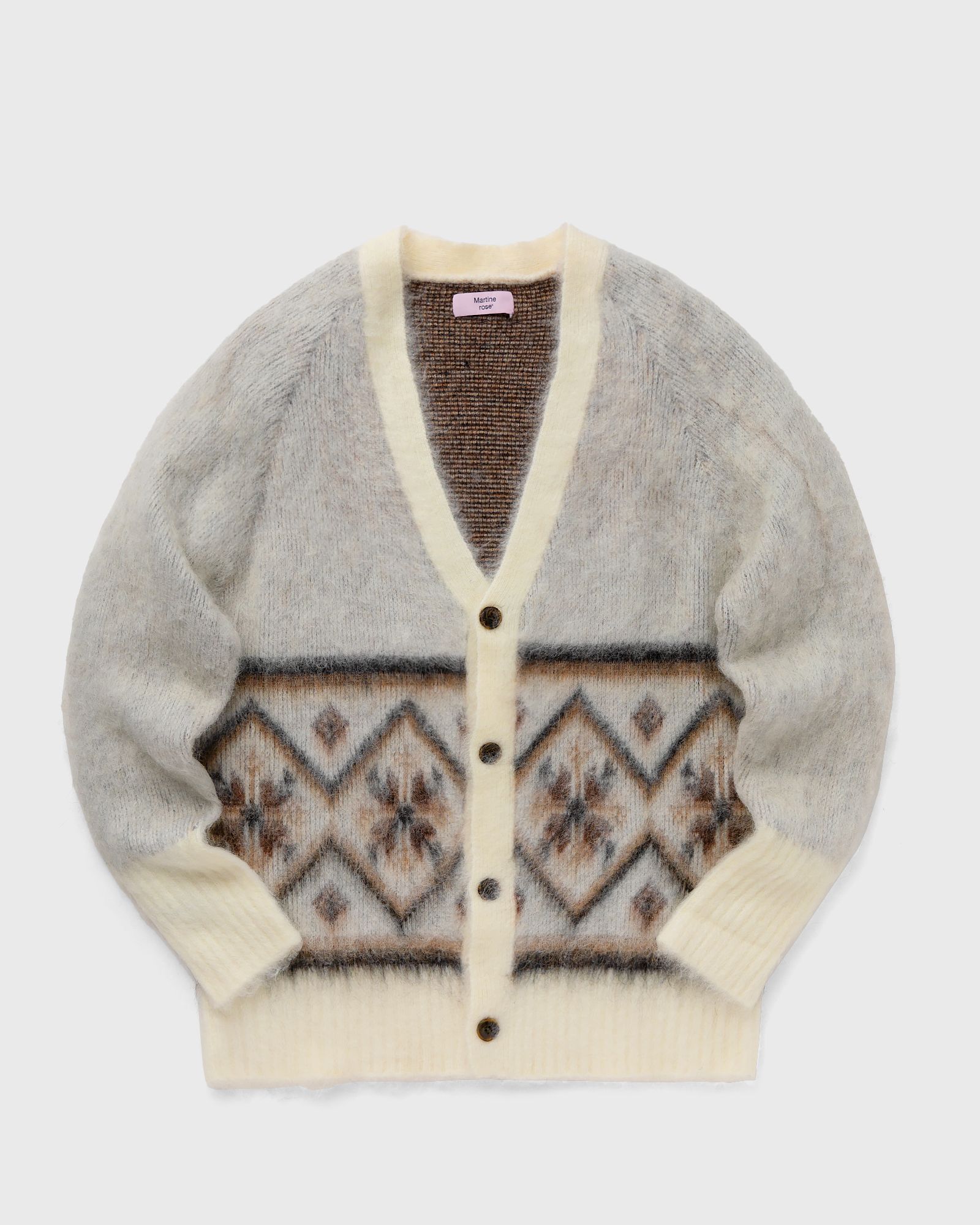 Martine Rose BRUSHED MOHAIR FAIR ISLE CARDIGAN men Pullovers beige in Größe:L von Martine Rose