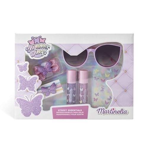 AQUARIUS Mädchen Geschenkset, MARTINELIA SHIMMER WINGS STREET ESSENTIALS, Kinder Sonnenbrille rosa, bunte Haargummis und Lipgloss von Martinelia