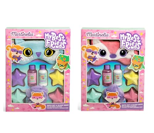 MARTINELIA - Bade- und Nachtmaske für Kinder – Badebomben, Duschgel, Körperlotion & Duschblume für Mädchen – Geschenkbox für Kinder – zufälliges Modell Fuchs oder Eule von Martinelia