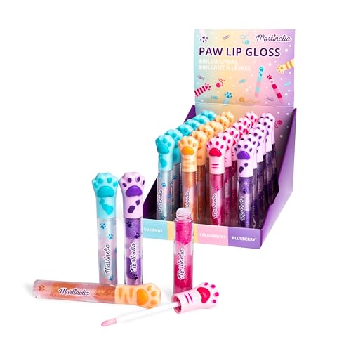 MARTINELIA - Lipgloss mit Katzenpfote für Kinder – aromatisierter Lipgloss für Mädchen – ungiftiges Kinder-Make-up – zufälliges Modell Kokosnuss, Pfirsich, Erdbeere & Blaubeere – 1 Stück von Martinelia