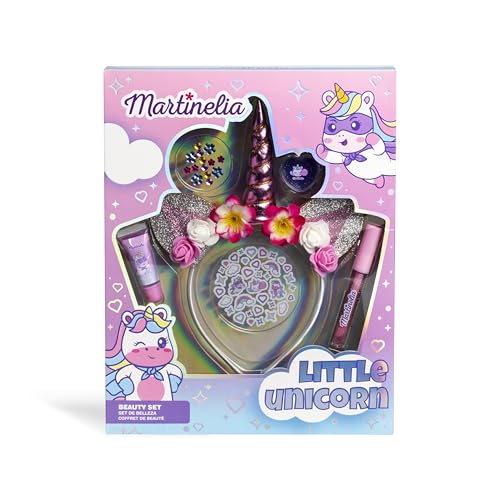 MARTINELIA - Make-up-Set für Mädchen & Zubehör Einhorn – 1 Haarreif/Haarreif, 2 Lipgloss, Aufkleber & Beauty-Zubehör – Beauty-Set & Haare für Kinder – ab 3 Jahren von Martinelia