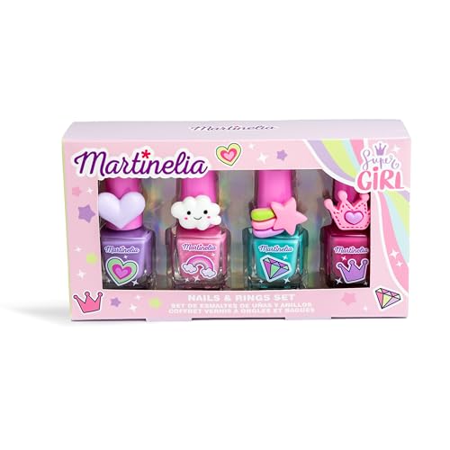 MARTINELIA - Maniküre-Set für Kinder – Set mit 4 Nagellack auf Wasserbasis für Kinder – 4 Nagellack und Ringe für Mädchen – ohne Giftstoffe – Geschenkbox für Mädchen MARTINELIA - Maniküre-Set für Kinder – Set mit 4 Nagellack auf Wasserbasis für Kinder – 4 Nagellack und Ringe für Mädchen – ohne Giftstoffe – Geschenkbox für Mädchen von Martinelia
