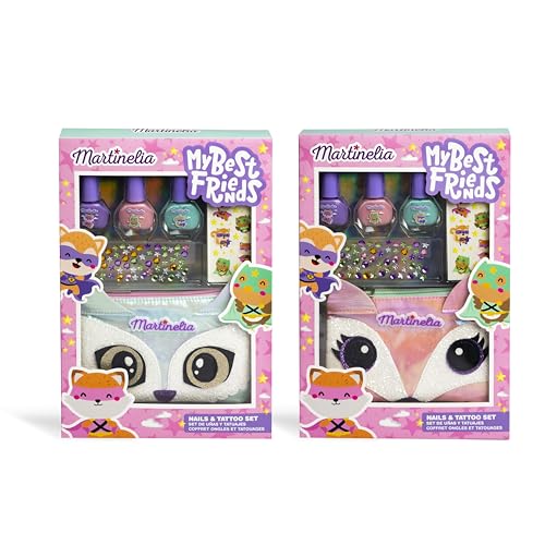 MARTINELIA - Maniküre-Set für Kinder und Tattoos Superhelden Tiere – Nail Art Set für Mädchen – Nagellack & Strass – Tattoo & Make-up-Tasche – Geschenkset für Mädchen – Modell zufällig von Martinelia