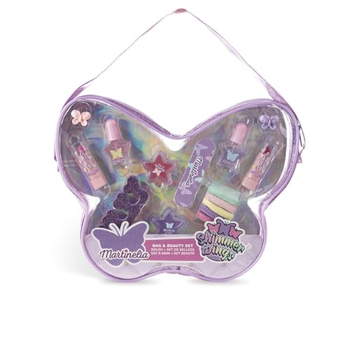 MARTINELIA Shimmer Wings Butterfly Bag - Kinder Schminkset in Schmetterlingstasche mit Glitzer Nagellack, Lipgloss, Haarschmuck und bunten Haargummis von Martinelia