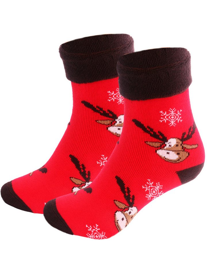 Martinex ABS-Socken Thermosocken Weihnachtssocken socks weihnachtliche Strümpfe mit ABS in Rot mit Rentieren Muster, 34 35 36 37 38 39 40 41 42 von Martinex