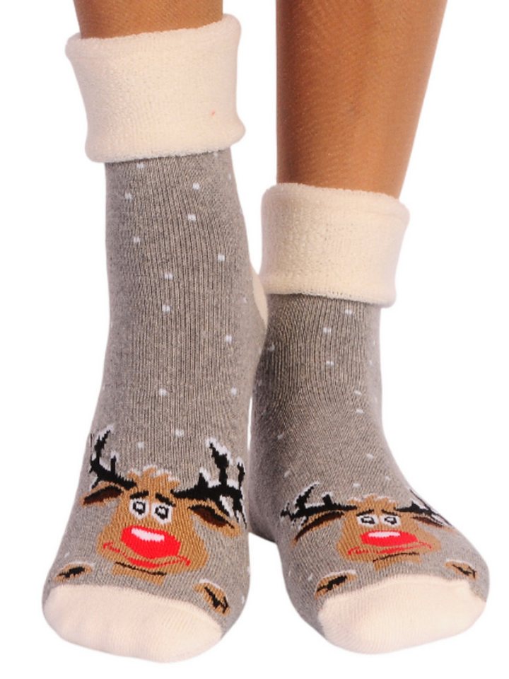 Martinex ABS-Socken Weihnachtssocken Haussocken Antirutschsocken socks aus Frottee warm, weich, 32 33 34 35 36 37 38 39 mit Rentier von Martinex