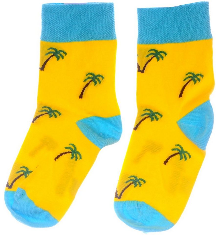 Martinex Freizeitsocken 1 Paar Socken lustige bunte witzige Strümpfe socks in Gelb mit Palmen elastisch, weich, 34 35 36 37 38 39 40 41 42 43 44 45 46 von Martinex