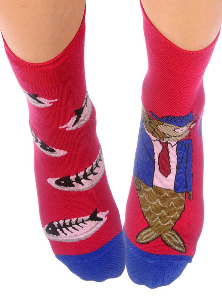 Martinex Freizeitsocken 1 Paar Strümpfe in pink mit Fisch Muster Damen Herren Kinder socks elastisch, weich, 35 36 37 38 39 40 41 42 43 44 45 46 von Martinex