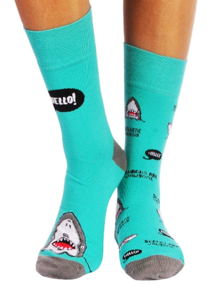Martinex Socken Freizeitsocken in Türkis mit Hai Motiv für Damen Herren Kinder socks elastisch, weich, 34 35 36 373 38 39 40 41 42 43 44 45 46 von Martinex