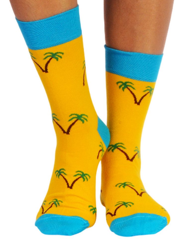 Martinex Socken Strümpfe unisex für Damen Herren Kinder in Gelb mit Palmen socks elastisch, weich, 34 35 36 37 38 39 40 41 42 43 44 45 46 von Martinex