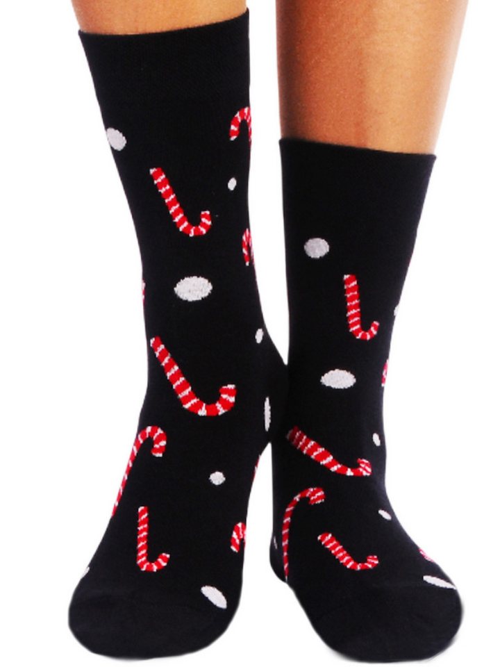 Martinex Socken Weihnachtssocken socks mit Zuckerstangen weihnachtliche Strümpfe gemustert, Weihnachtsmuster, 35 36 37 38 unisex von Martinex