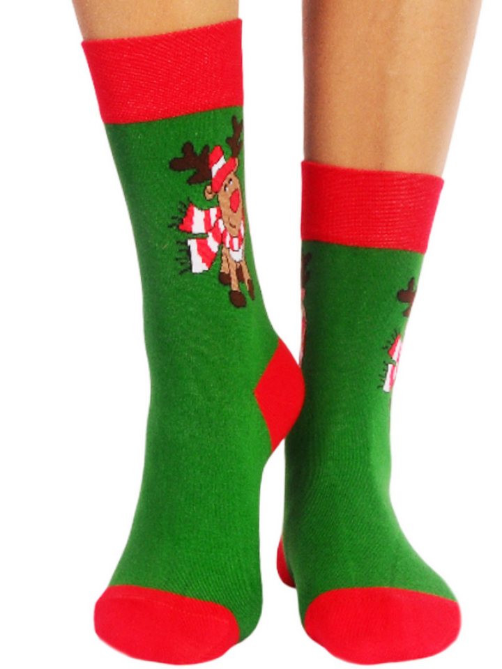 Martinex Socken Weihnachtssocken weihnachtliche socks in Grün Strümpfe (1 Paar, für Damen, Herren und Kinder) unisex, 34 35 36 37 38 39 40 41 42 43 44 45 46 von Martinex