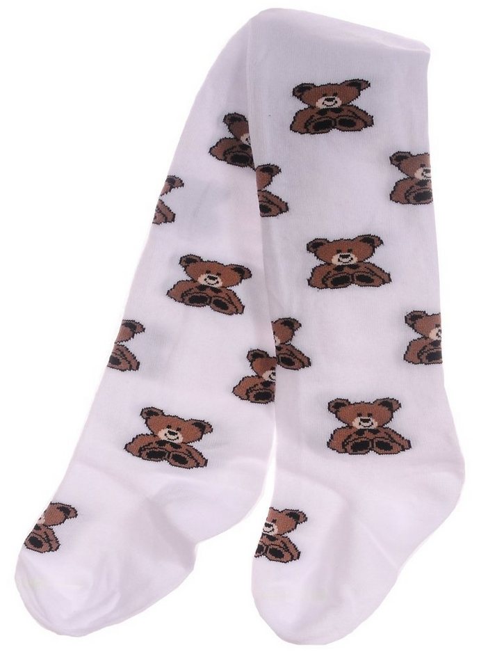 Martinex Strumpfhose Strumpfhosen für Babys und Kinder in Weiß gemustert mit Bärchen 92 98 weich, warm, elastisch mit Bärchen-Muster von Martinex