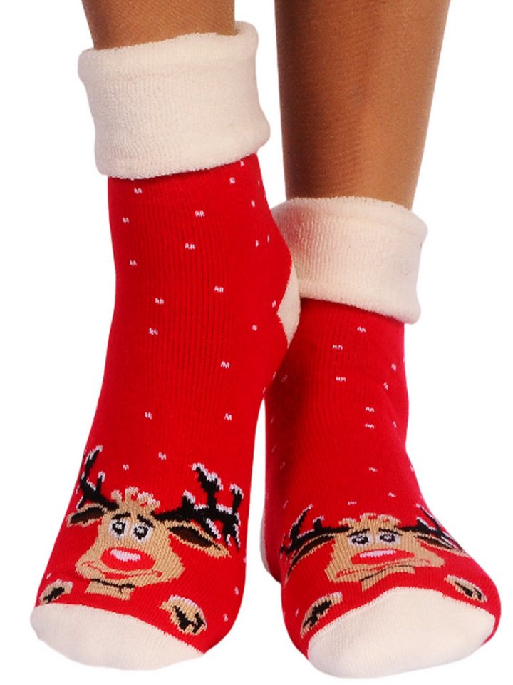 Martinex Thermosocken Haussocken Socken Weihnachten warme Weihnachtssocken mit Rentier elastisch, weich, warm, 32 33 34 35 36 37 38 39 40 41 42 von Martinex