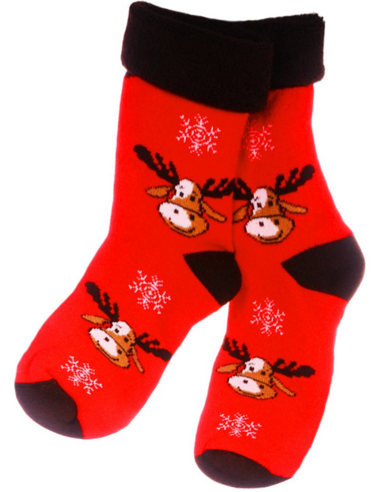 Martinex Thermosocken Socken Weihnachten warme Weihnachtssocken in Rot mit Rentier kuschelig weich, mit Weihnachtsmotiv, 35 36 37 38 39 40 41 42 von Martinex