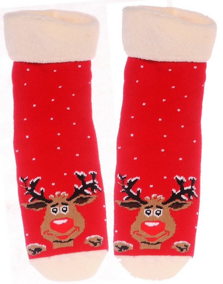 Martinex Thermosocken Socken Weihnachten warme Weihnachtssocken in Rot mit Rentier kuschelig weich, mit Weihnachtsmotiv, 35 36 37 38 39 40 41 42 von Martinex