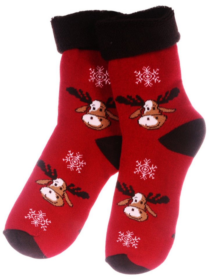 Martinex Thermosocken Socken Weihnachten warme Weihnachtssocken in Rot mit Rentier kuschelig weich, mit Weihnachtsmotiv, 35 36 37 38 39 40 41 42 von Martinex