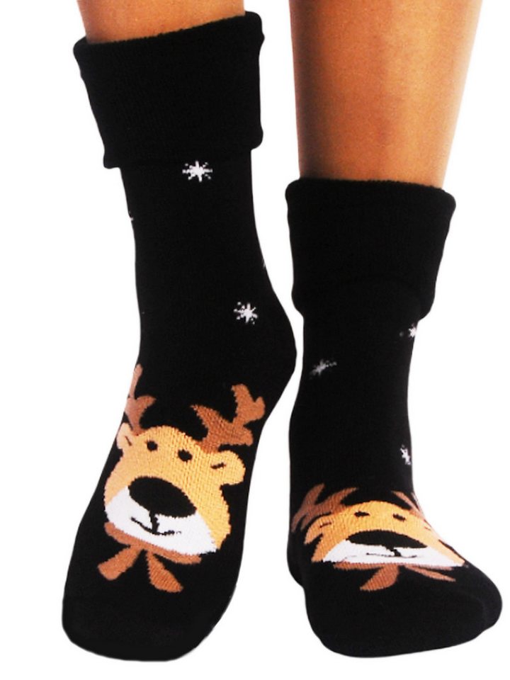 Martinex Thermosocken Socken weihnachtliche socks Weihnachtssocken in Schwarz mit Rentier (1 Paar für Damen, Herren, Kinder) wärmend, weich, 32 33 34 35 36 37 38 39 40 41 42 von Martinex