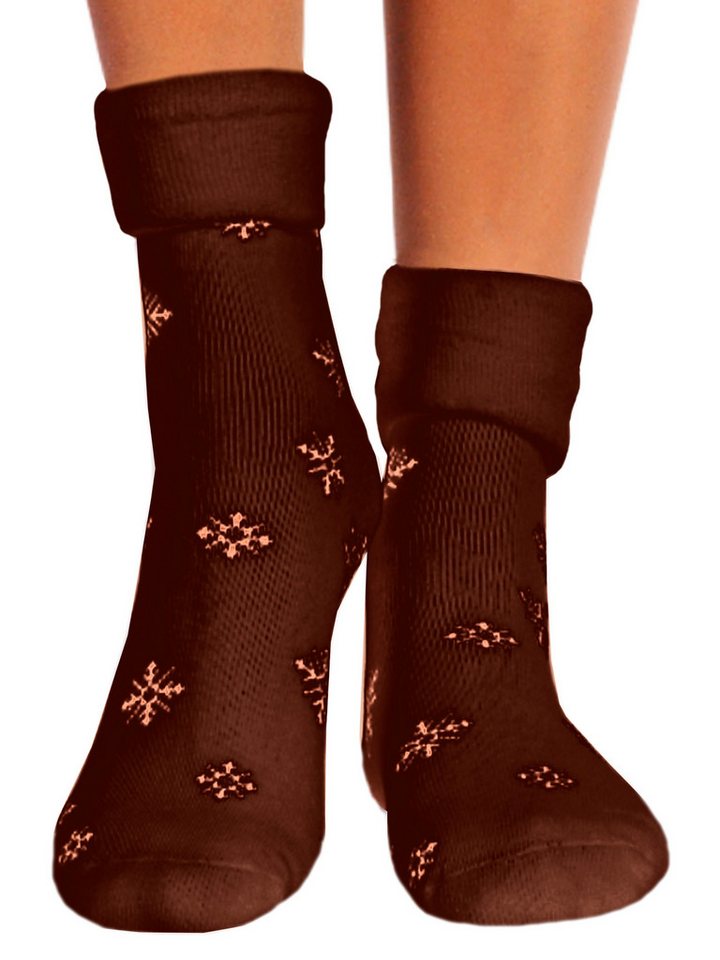 Martinex Thermosocken Warme Haussocken Weihnachtssocken in Braun unisex socks Socken mit Schneeflöckchen Muster, unisex, 34 35 36 37 38 39 40 41 42 von Martinex