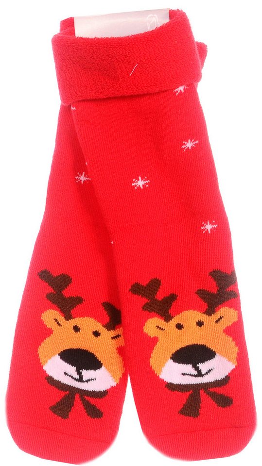 Martinex Thermosocken Weihnachtssocken Frottee Socken socks weihnachtlich in Rot neutral, unisex für Damen, Herren, Kinder, mit Rentier Motiv von Martinex