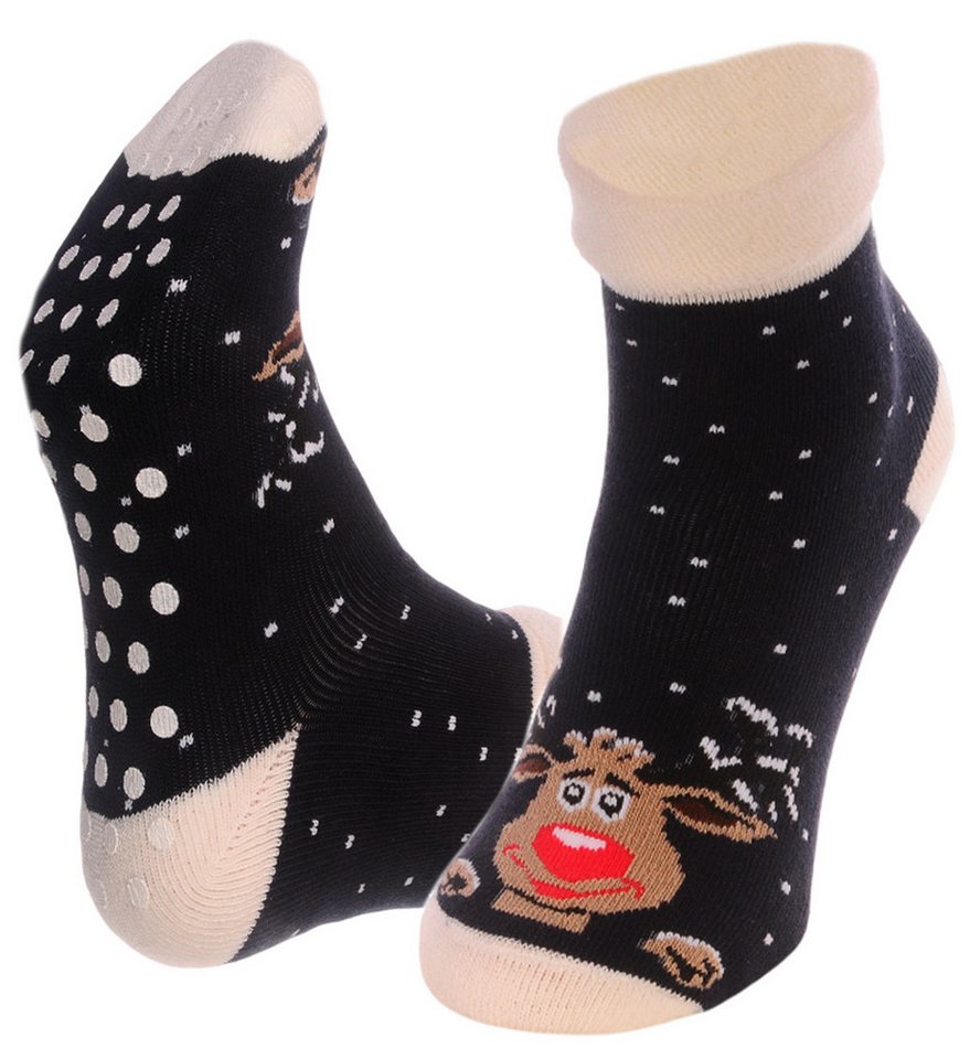 Martinex Thermosocken Weihnachtssocken aus weichem Frottee ABS genoppt mit Rentiere Rutschfest, kuschelig weich, mit Weihnachtsmuster 34 35 36 37 38 von Martinex