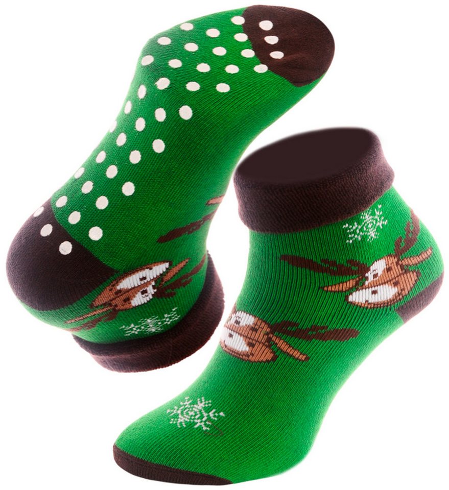 Martinex Thermosocken Weihnachtssocken aus weichem Frottee ABS genoppt mit Rentiere Rutschfest, kuschelig weich, mit Weihnachtsmuster 34 35 36 37 38 von Martinex