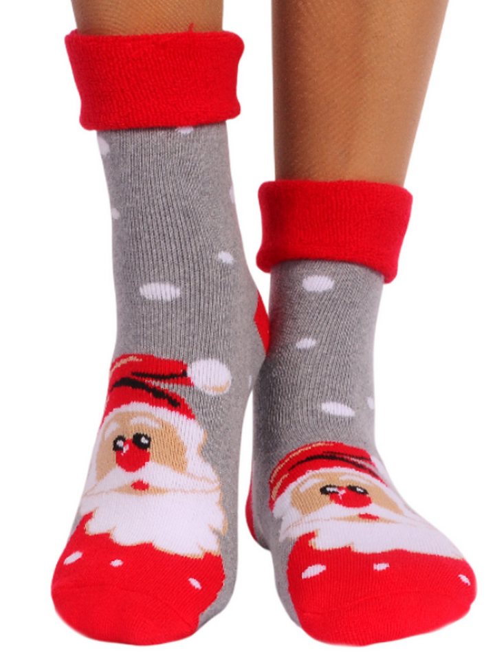 Martinex Thermosocken Weihnachtssocken warme Socken socks aus Frottee mit Weihnachtsmann mit Santa Motiv, weihnachtlich, 32 34 35 36 37 38 39 40 41 42 von Martinex