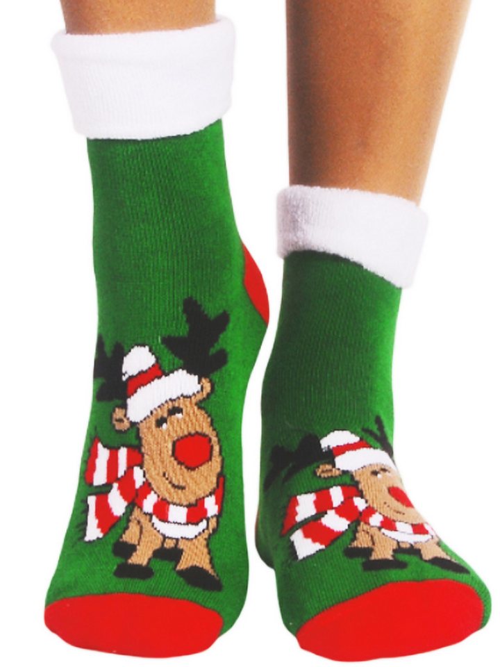Martinex Thermosocken Weihnachtssocken warme socks Strümpfe aus Frottee mit Rentier Motiv für Kinder, unisex 32 33 34 35 36 37 38 von Martinex