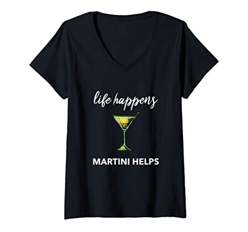 Damen Life Happens Martini Helps Cocktail Happy Hour Bartender T-Shirt mit V-Ausschnitt Damen Life Happens Martini Helps Cocktail Happy Hour Bartender T-Shirt mit V-Ausschnitt von Martini Drink Happy Hour Shirt Co