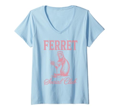 Damen Frettchen Social Club Retro Cocktail Bar Vibe T-Shirt mit V-Ausschnitt Damen Frettchen Social Club Retro Cocktail Bar Vibe T-Shirt mit V-Ausschnitt von MartiniFuzz