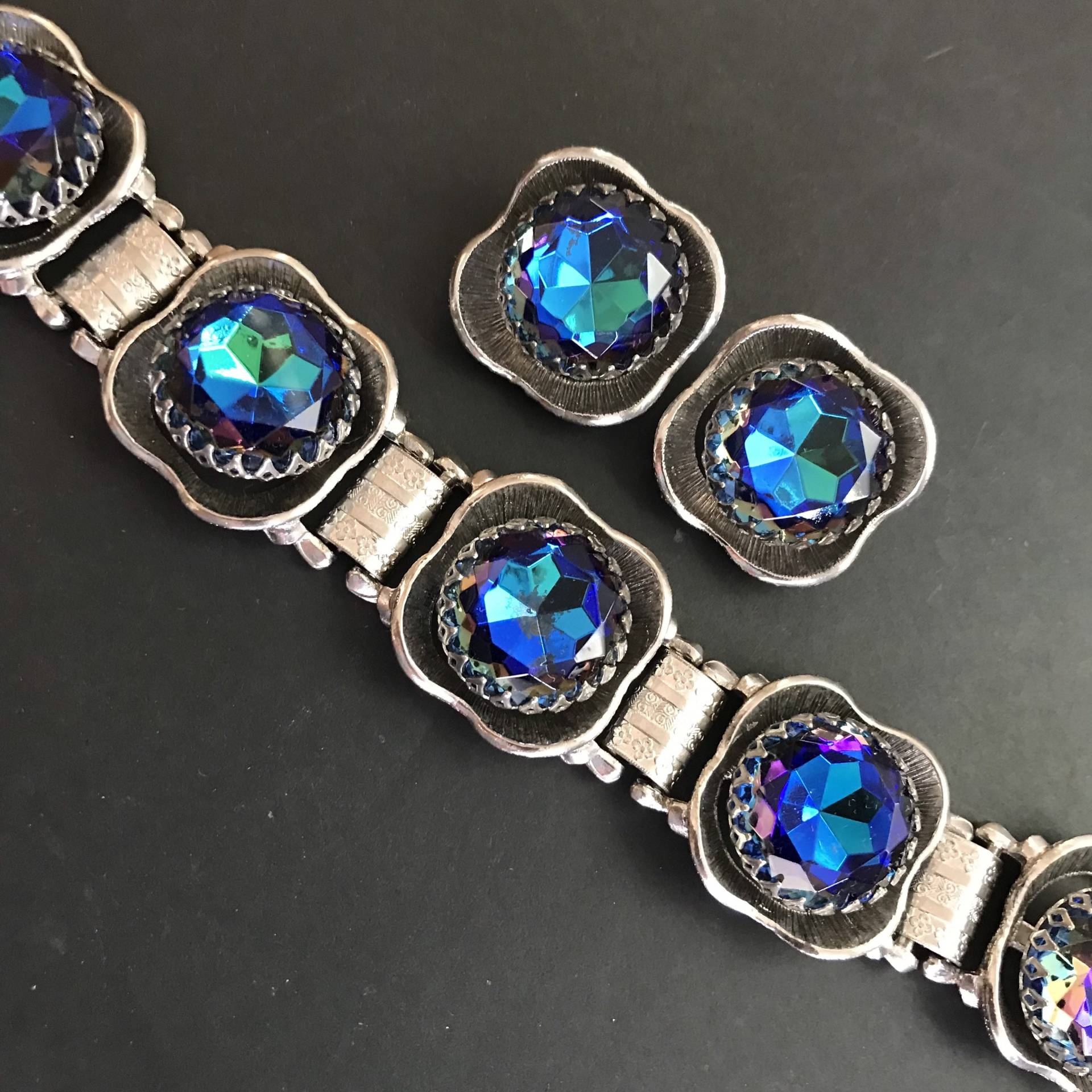 Wunderschönes Damen Armband Ohrring Schmuckset Blau Heliotrope 1960Er Jahre Geschenkidee Für Sie von MartiniMermaid