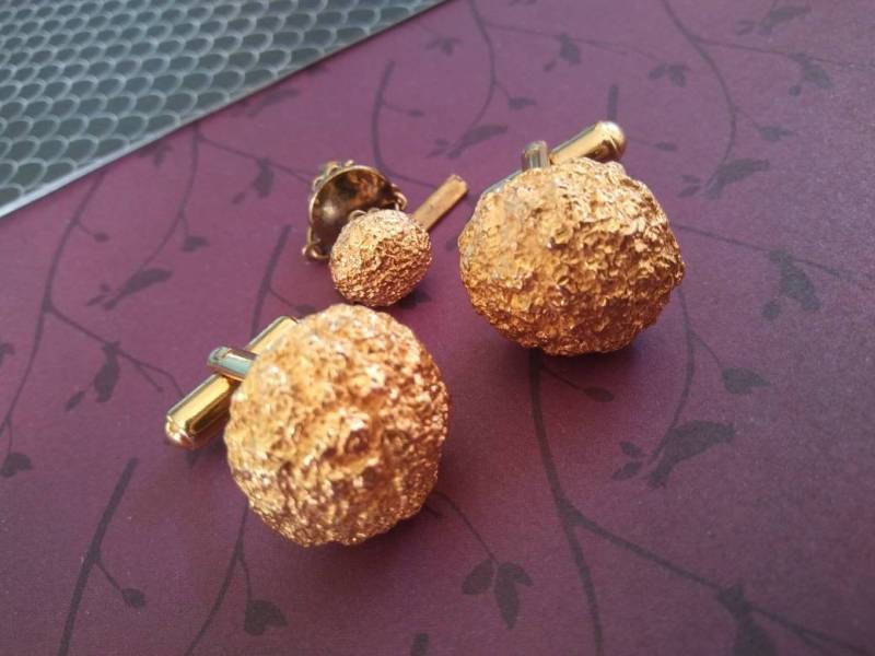 Vintage Manschettenknopf & Krawattenklammer - Gold Nugget Style Herren Schmuck Mid Century 1950Er Jahre Manschettenknöpfe Set Anzug Accessoires von MartiniMermaid
