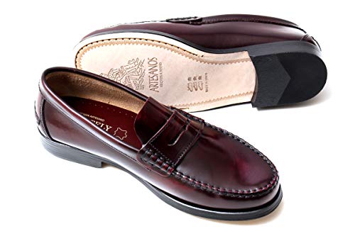 Marttely Herren Leder Anzugschuhe Loafer mit Ledersohlen Handmade Mokassins, Bordeaux Dunkelrot, 40 EU von MARTTELY