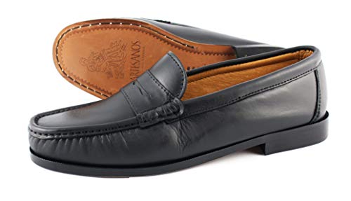 MARTTELY Herren Leder Anzugschuhe Schwarz Loafer mit Ledersohlen Handmade Mokassins Slipper EU Größe 43 Modell 500 von MARTTELY