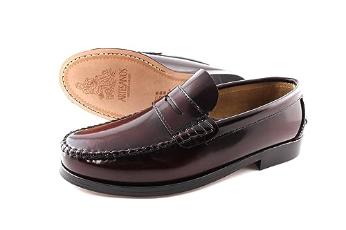 Marttely Herren Leder Anzugschuhe Bordeaux Loafer mit Ledersohlen Handmade Mokassins (Numeric_46) von Marttely