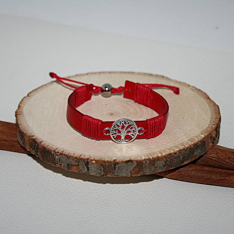 Rotes Lederarmband Mit Lebensbaum - Verstellbares Freundschaftsarmband | Symbolschmuck Und Geschenk Für Frauen von MartuJewelry