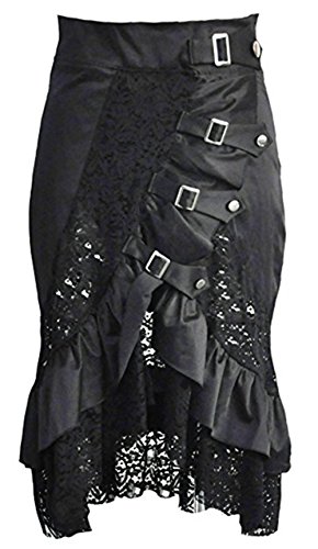 Martya Damen Retro Vintage Steampunk Gothic Chiffon Spitze Lang Rock Schwarz (EUR(42-44) 3XL) von Martya