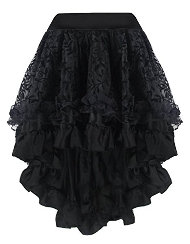 Martya Damen Steampunk Gothic Mehrfarbig Lagig Chiffon schwarz Spitze Rock S-6XL von Kelvry