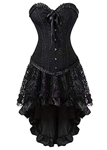 Martya Damen Vollbrust Leder Corsage Korsett Steampunk Corsagenkleid Rock Schwarz (EUR(34-36) M, Schwarz-2) von Martya