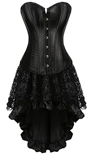 Martya Damen Vollbrust Leder Corsage Korsett Steampunk Corsagenkleid Rock Schwarz (EUR(34-36) M, Schwarz-3) von Martya