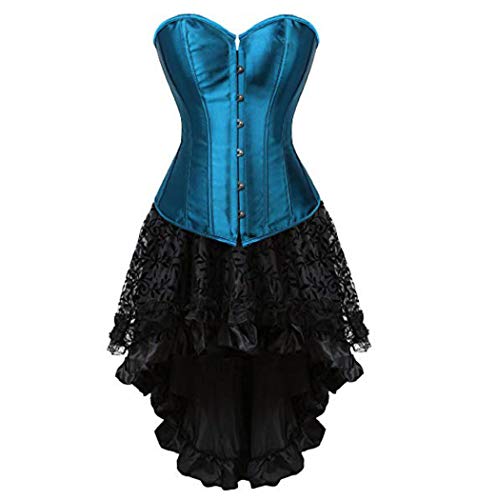 Martya Damen Vollbrust Leder Corsage Korsett Steampunk Corsagenkleid Rock Schwarz (EUR(40-42) 2XL, Pfauenblau) von Martya