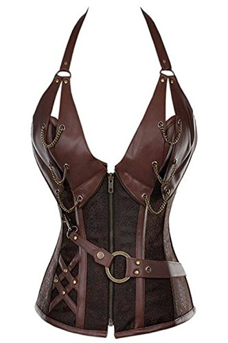 Martya Vintage Corsage braun Halter Korsett Shirt Gothic Steampunk Corsagentop Übergrößen von Martya