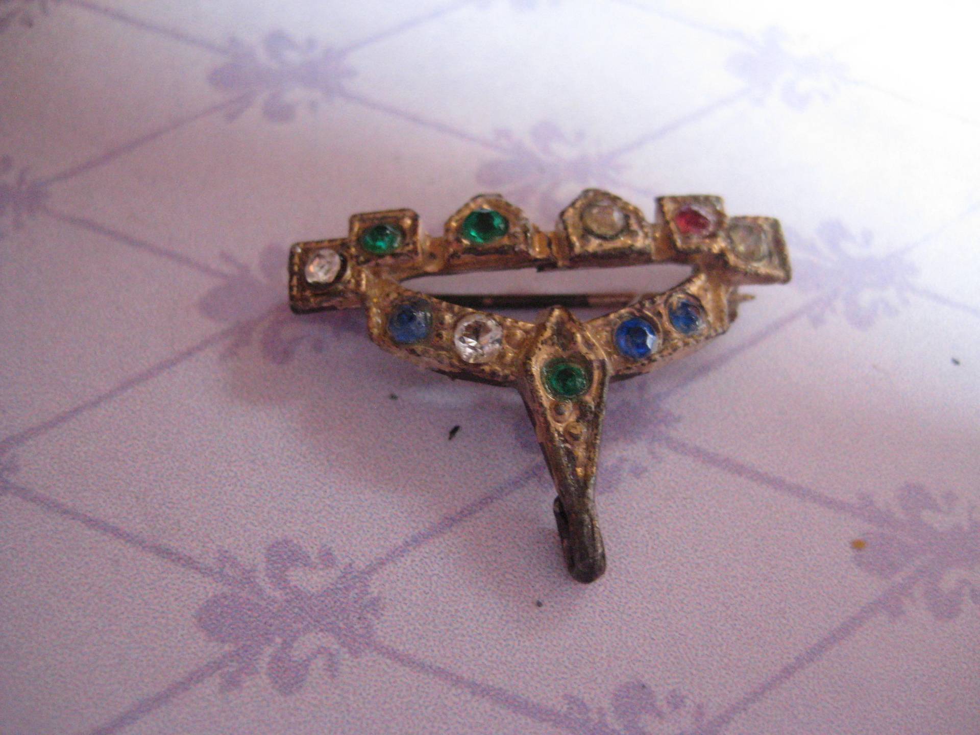 20Er Jahre Topf Metall Und Mulit Farbe Strass Pin von MartysGems