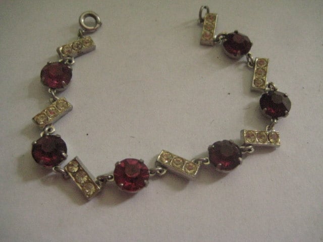 Exquisites Strass Armband Mit Chatons Und Stäben Aus Steinen in Silberplatte Vintage 30Er Jahre von MartysGems