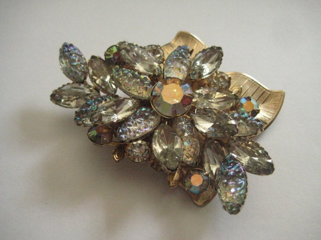 Judy Lee Strass Brosche Vintage 50Er Jahre Blumen Anstecknadel von MartysGems