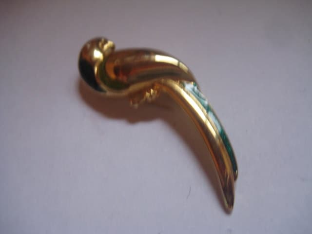 Lc Liz Claiborner Goldton Vogel Pin Grün & Blau Emaille, Strassauge von MartysGems