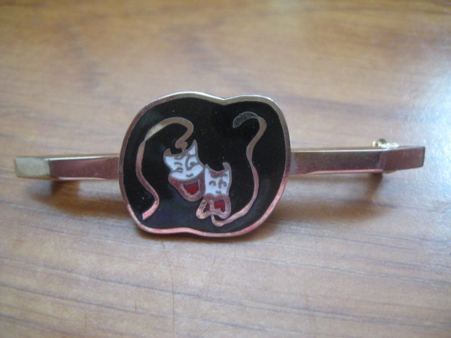Unmarkierte Goldtone Komik Und Tragik Pin in Schwarz Rot Weißen Emaille von MartysGems
