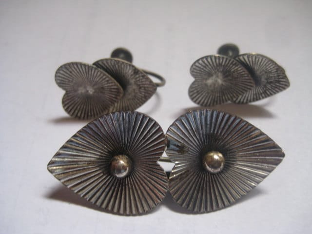 Vintage Beau Sterling Silber Herz Schmuck Pin & Schraubohrringe von MartysGems