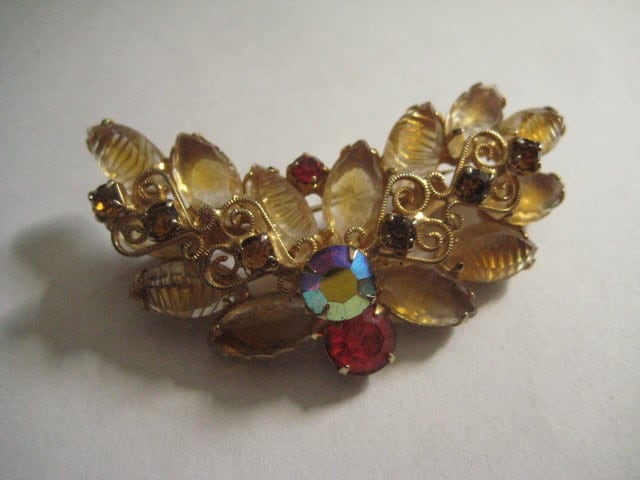 Vintage Ovale Strass Brosche Topaz & Amethyst Ab Steine von MartysGems